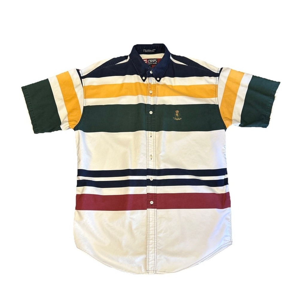 VTG Chaps Ralph Lauren 90s Striped Rugby‎ Colorblock Short Sleeve Men's L
